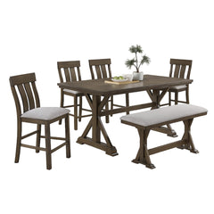 Aphrodite Counter Height Dining Chair Set of 2, Brown Slatted Back, Gray Fabric