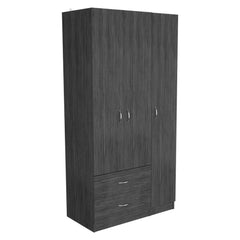 Crown 3 Door Armoire with Two Drawers, Shelves, and Hanging Rod - Smokey Oak . White