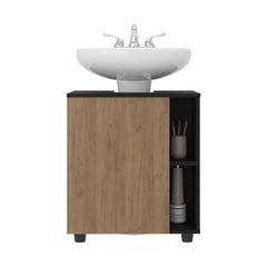 Apocalypse Sink Storage 24.4" H, 1 Door, 4 Shelves, 4 Legs, Natural Oak / Black Wengue - Bathroom