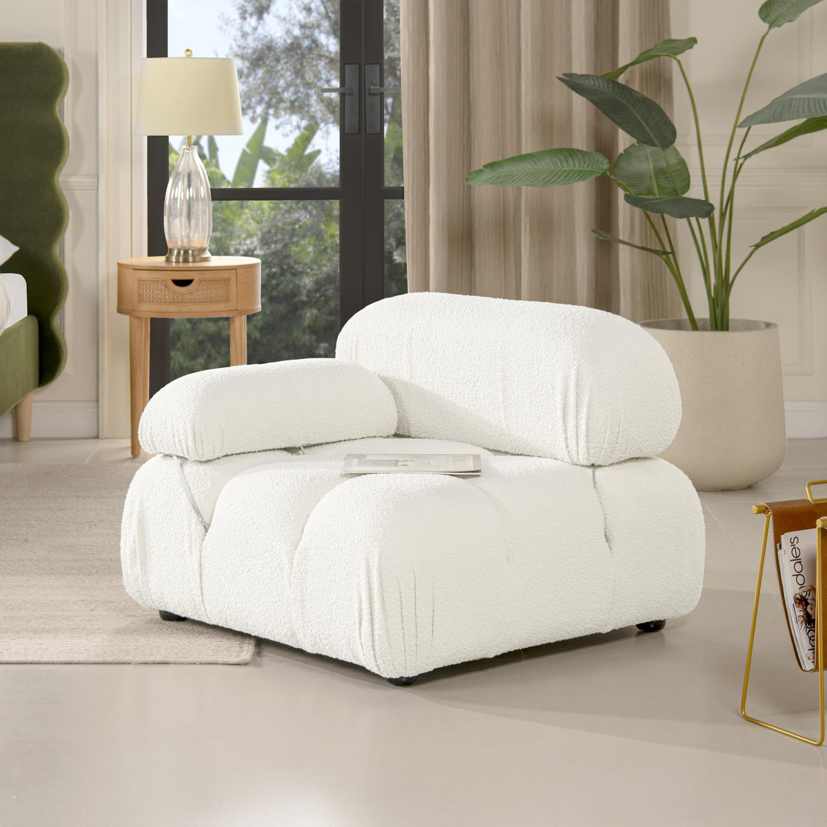 Nova 36" Bubble Modular Modern Lounge Arm Chair, Ivory White Boucle