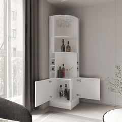 Star Being Corner Bar Cabinet, Glass Rack, Double Door Cabinet, Eight Built-In Wine Rack, White