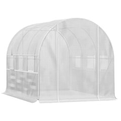 9.7' x 6.5' x 6.5' Walk-in Tunnel Greenhouse, Outdoor Green House with Anti-Tear PE Cover, Zipper Doors and Mesh Windows, White