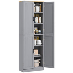 Freestanding Kitchen Pantry, 4-Door Kitchen Pantry Cabinet with Adjustable Shelves and Doors, Distressed White