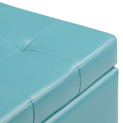 Gallery 34 inch Wide Storage Ottoman in Soft Blue Vegan Leather