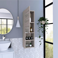 Display Single Door Cabinet 32" H, Two Interior Shelves, Two External Shelves, Light Gray