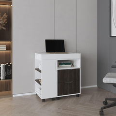 Lyric Diego 54" Wide Two Drawer Expandable Desk with Seven Shelves and Casters White - Dark Walnut