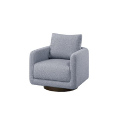Modern Gray Boucle Fabric 1pc Swivel Accent Chair Upholstered Living Room Cushion Chair Wooden Base
