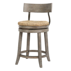 26" Wood Counter-Height Bar Stool with Natural Seagrass Seat, Reclaimed Gray, 1PC
