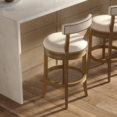 31" Bar Stool, Pecan Finish with Linen Fabric Seat and Back, 1PC
