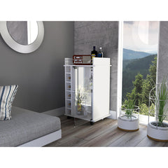 Waltz Bar Cart,Two Shelves, Six Built-in Wine Rack, Four Casters -White