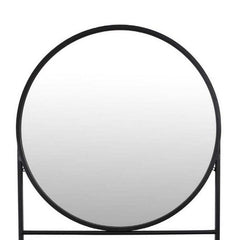 Diary Decorative Wall Mirror, 28 Inch Round Black Metal Frame w Rack