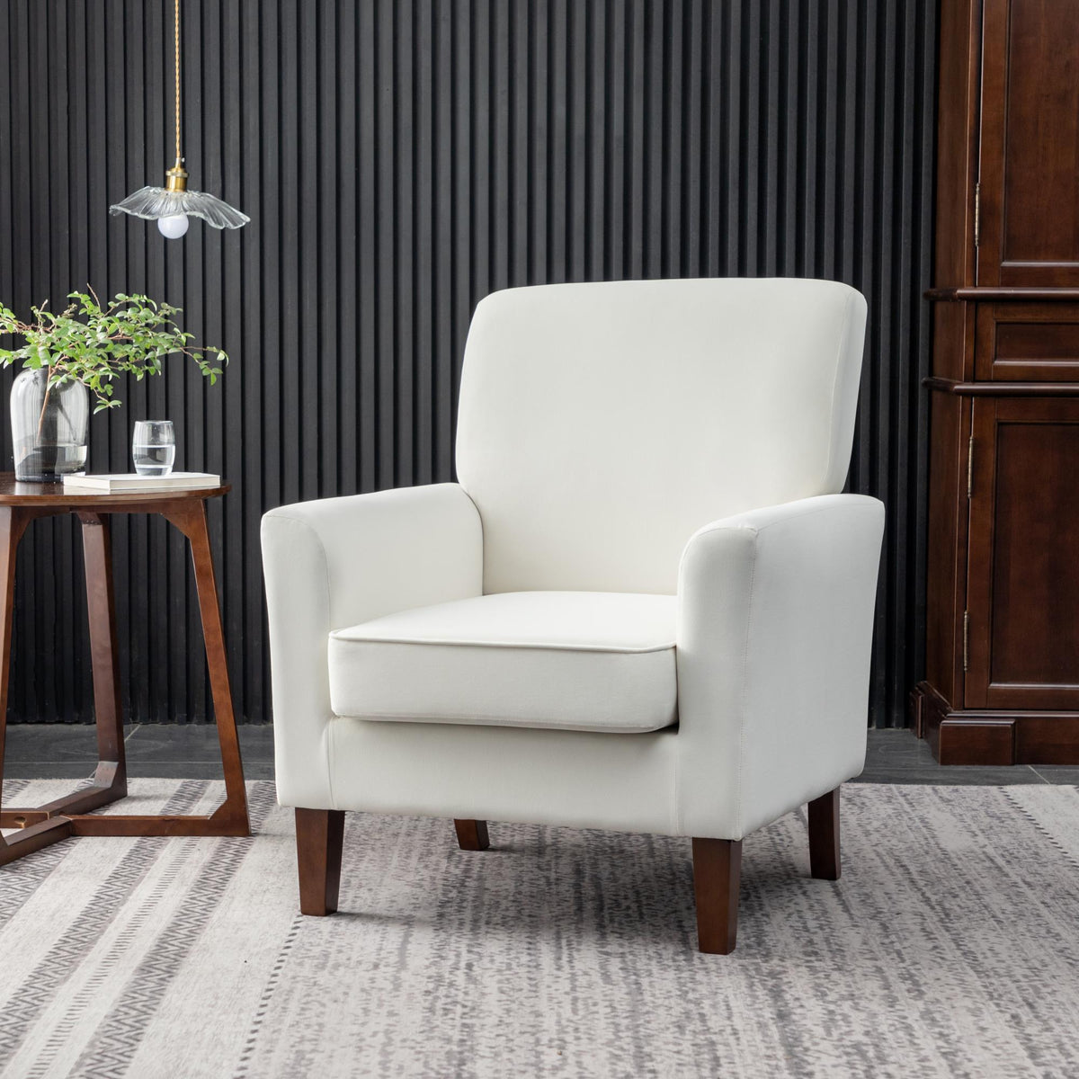 Haven Polyester Blend Armchair, Solid Birch Wood Frame with Brown Tapered Legs, Foam Padded Accent Chair with Trim Detail for Living Room Office