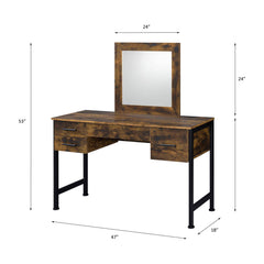 Sun Rustic Oak & Black Finish Vanity Desk & Mirror