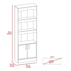 Bookcase, Three Shelves, Double Door Cabinet, Metal Hardware, Light Gray
