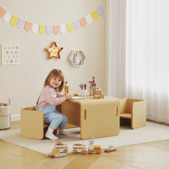 Qaba Kids Table and Chair Set, Height Adjustable Toddler Table and Chair Set for Kids Ages 3-8, Play, Learning, Natural