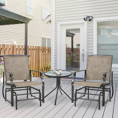 2 Piece Glider Set, Outdoor Swing Chairs, Patio Rocking Armchairs with Breathable Mesh Fabric, Steel Frame for Garden, Backyard, Patio, Dark, Brown/Khaki