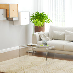 0.6" Thick Acrylic Coffee Table, 32" Long Rectangle Waterfall Coffee Table, Clear