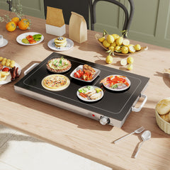 Food Warmer with Adjustable Temperature, Electric Warming Tray with Cool-Touch Handles for Parties, Buffets, Black