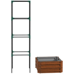 Galvanized Planter Box, 24" x 24" x 73.5" Raised Garden Bed with Tomato Cage for Climbing Vines, Brown