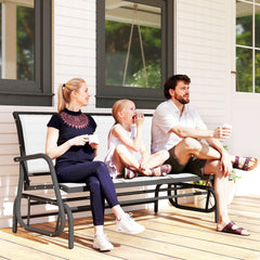 3-Person Outdoor Patio Glider Bench, Porch Glider Swing with 3 Seats, Breathable Mesh Fabric, Metal Frame, Cream White