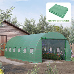 Plastic Greenhouse Cover Replacement, Heavy Duty Waterproof Tarp for Hoop House, Sheeting with 12 Windows, Door, Green