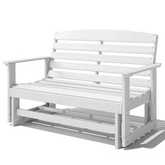 Patio Glider Bench w/ HDPE Slatted Double Rocking Chair, Distressed White