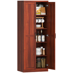 63" Kitchen Pantry Storage Cabinet with Doors and Shelves, Tall Kitchen Cabinet with 2 Doors and 5-tier Shelving