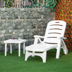 Outdoor Chaise Lounge Chair on Wheels, Waterproof, Quick Assembly, Folding, 5 Level Adjustable Backrest for Pool, White