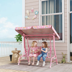 Kids Patio Swing, 2-Seater Outdoor Porch Swing with Safety Belt and Adjustable Canopy for Backyard Garden, Pink