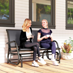 2-Person Outdoor Glider Bench, Patio Double Swing Rocking Chair Loveseat with Steel Frame, Gray