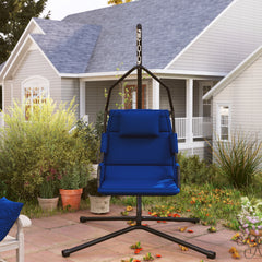 Hammock Chair with Stand and PA Coating Cushion, Hanging Swing Chair with Steel Frame for Indoor and Outdoor, Dark Blue