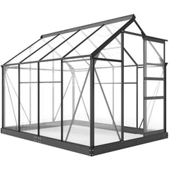 Polycarbonate Greenhouse, Heavy Duty Outdoor Aluminum Walk-in Green House Kit Vent Door, 6.2'x8.3'x6.6' Gray