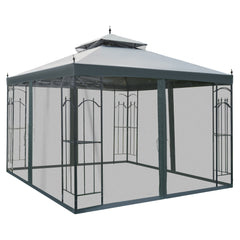 118" x 118" Steel Outdoor Patio Gazebo Canopy with Removable Mesh Curtains, Display Shelves, & Steel Frame, Gray