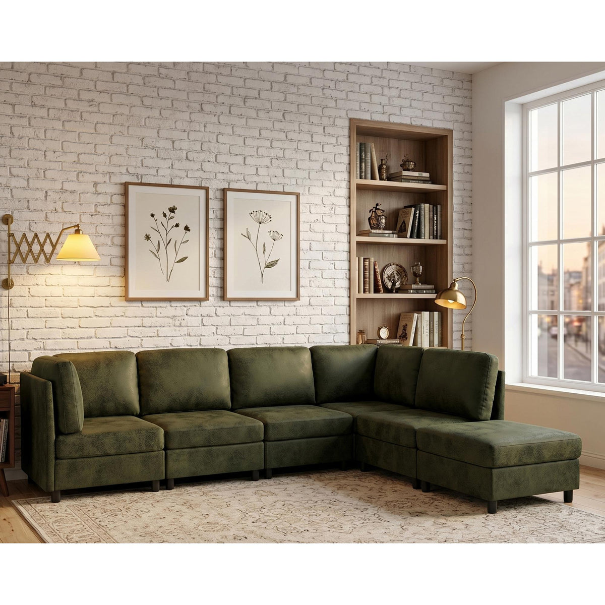 Faux Leather Fabric Upholstered Modular Sectional