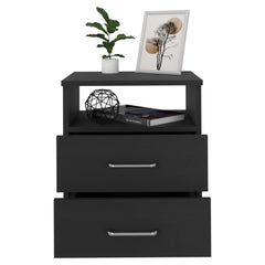 Pulsar Nightstand , End Table, Side Table Superior Top, Two Drawers, One Shelf -Black