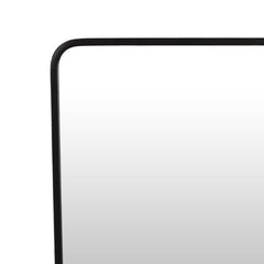 Ares Wall Mirror Decor with Woven Shelf, 20 Inch Tall Black Metal