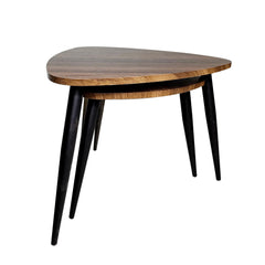 Contemporary Nesting Tables 2pc Set Metal And Solid Wood With Space Saving Design Natural / Black