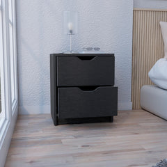 Utopia 2 Drawers Nightstand , End Table, Side Table Pull Out System -Black