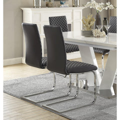 Quasar Contemporary Style Side Chairs Set of 2, Gray Faux Leather Diamond Pattern Stitching Chrome Metal Finish Dining Room Furniture