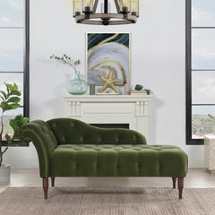 Nirvana Tufted Roll Arm Chaise Lounge, Olive Green Performance Velvet