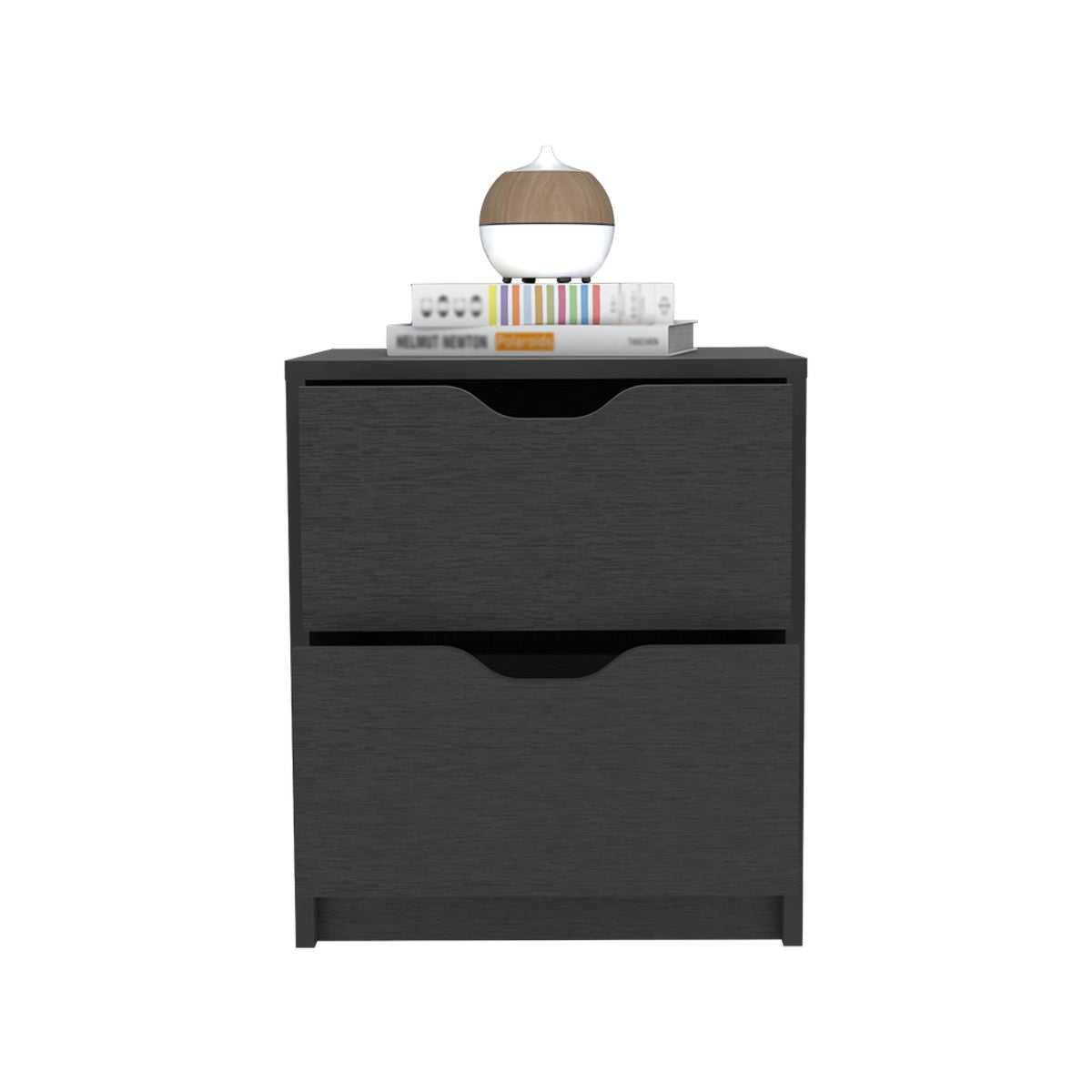 Nightstand Gandu, Two Drawers, Black Wengue Finish