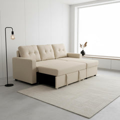 Convertible L-Shaped Sectional Sleeper Sofa Bed, Stylish Apartment Furniture, Saving Pull Out Couch for Small Spaces and Living Rooms, Beige