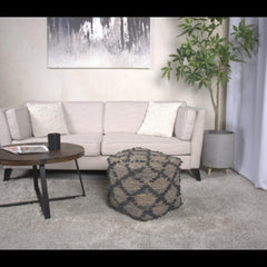 Crest Square Pouf, Charcoal