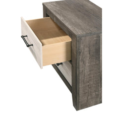 1pc Nightstand Two-tone Finish Convenient Bedside Storage Two Drawers Metal Pull Handle Gray Beige