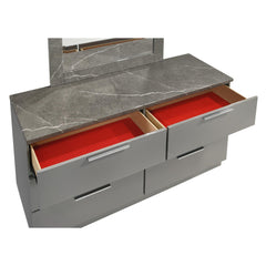 Sonata Dresser – Two-Tone High-Gloss Marble & Lacquer Finish with Spacious Drawers and Metal-Finished Legs- Gray (Includes Dresser Only)