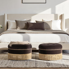 Planet 24" Round Upholstered Accent Ottoman Deep Brown Performance Velvet