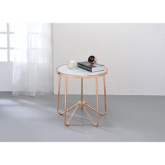 Perseus Frosted Glass & Rose Gold Finish End Table