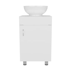 Aegisthus 18" Wide Free Standing One Door Vanity, With Vessel Porcelain Sink, Bathroom Storage, White
