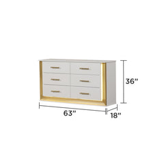 Epimetheus Contemporary Style 6-Drawer Dresser Made with Wood & Gold Finish(Includes Only dresser)