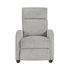 Modern Push Back Recliner Chair Light Gray Soft Corduroy Upholstery Comfort Solid Wood Living Room Furniture 1pc